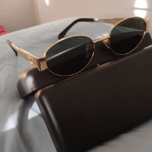 Celine Oval Sunglasses with Gold Frame and Black Lenses